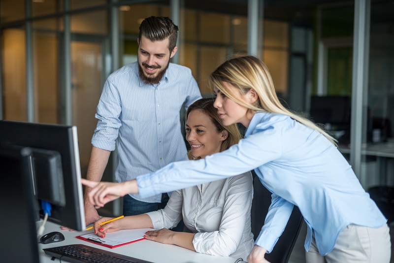 Young workers learning about brand reputation.