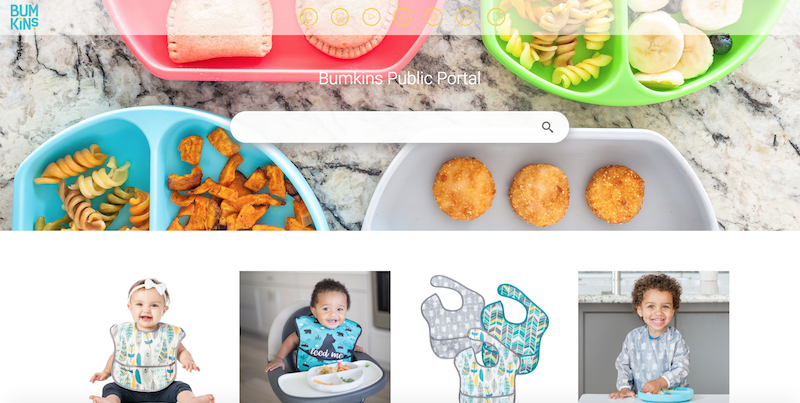 Screenshot of a branded portal in the canto DAM showing colorful plastic plates and bowls and small children eating from them.