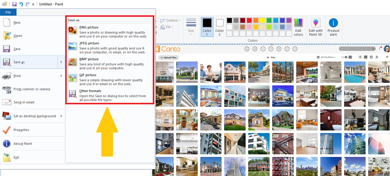 A screenshot of the 'Save as' feature in Microsoft Paint.