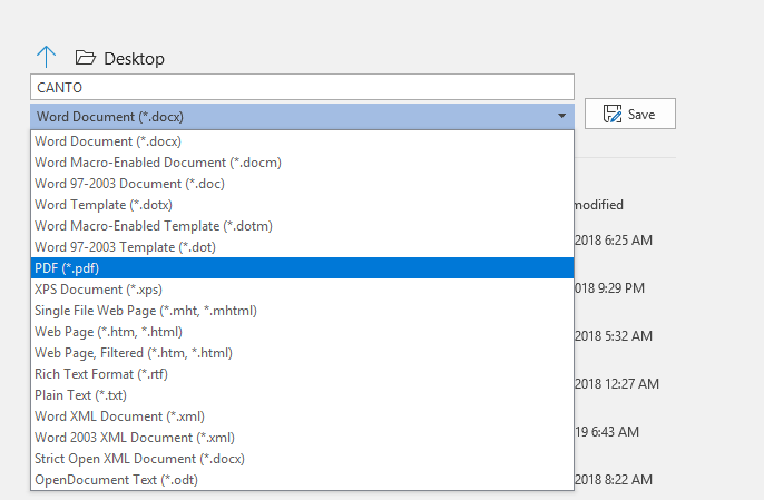 A picture of an office DOC being saved as a PDF.