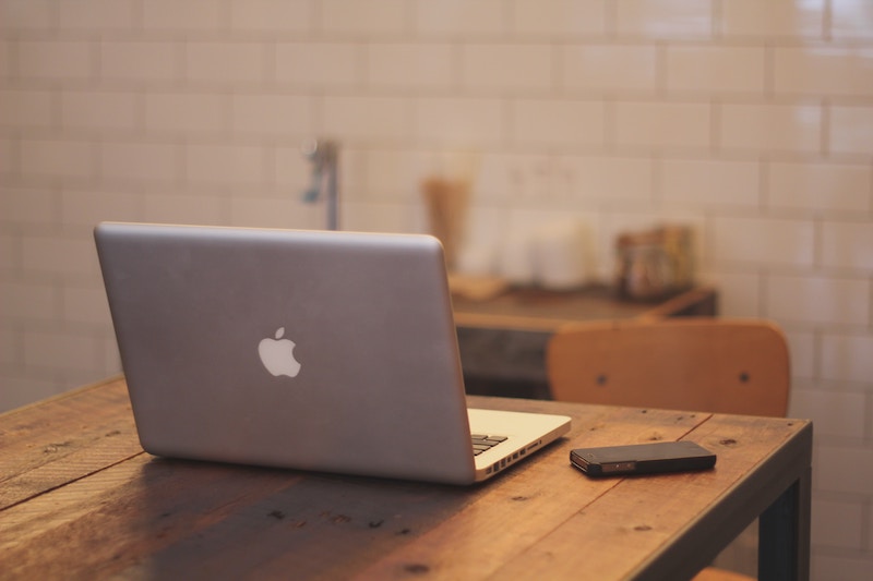 desk with a laptop