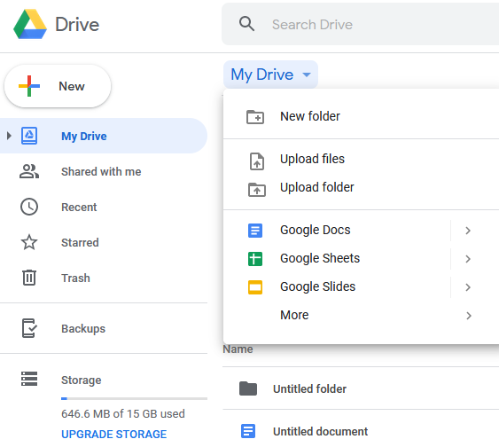 A screenshot of the Google Drive interface.