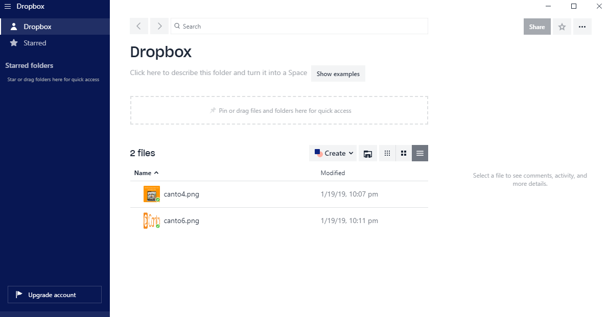 A screenshot of the Dropbox interface.