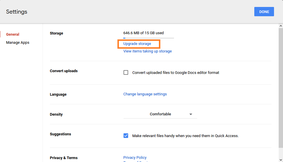 how to upload to google drive when out of storage