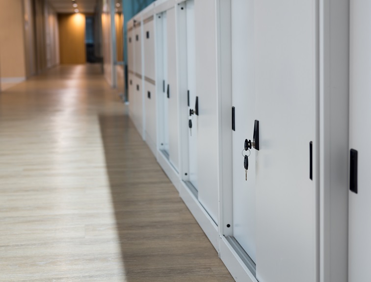 A row of storage cupboards.