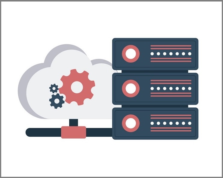 An animated picture of a cloud next to servers.