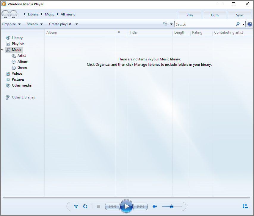 A screenshot of Windows Media Player.