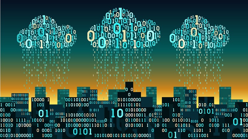 Digital clouds over a large binary city.