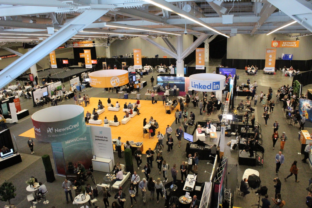 Photo of people at an exhibition hall at Content Marketing World 2019.