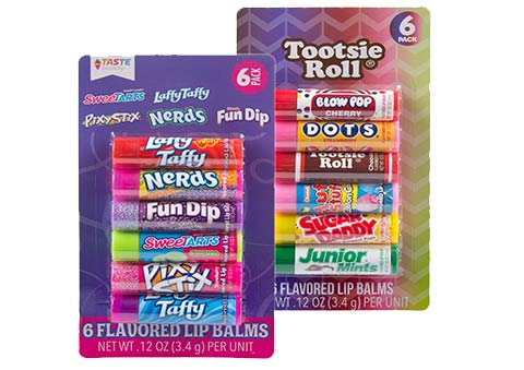 Flavored lip balm packages.