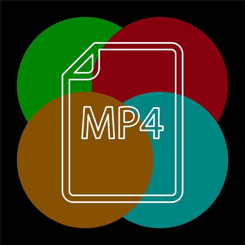 A four-colored background of an MP4 icon.