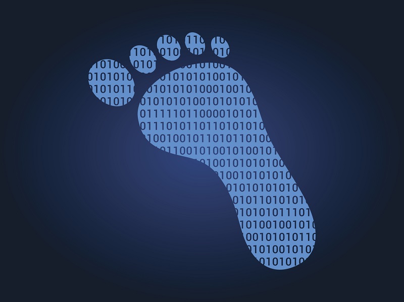 A picture of a footprint with binary code inside.