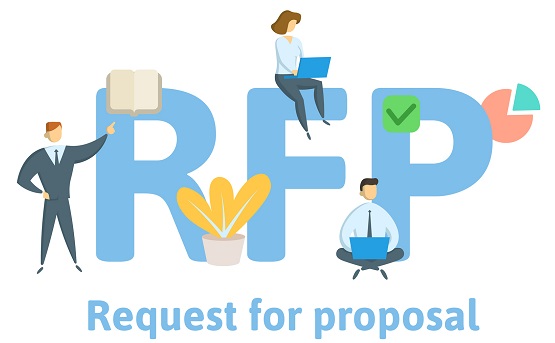 Illustrated people on the letters 'RFP'.