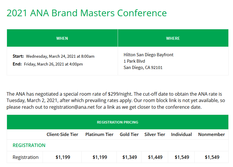 The ANA Brand Masters page.