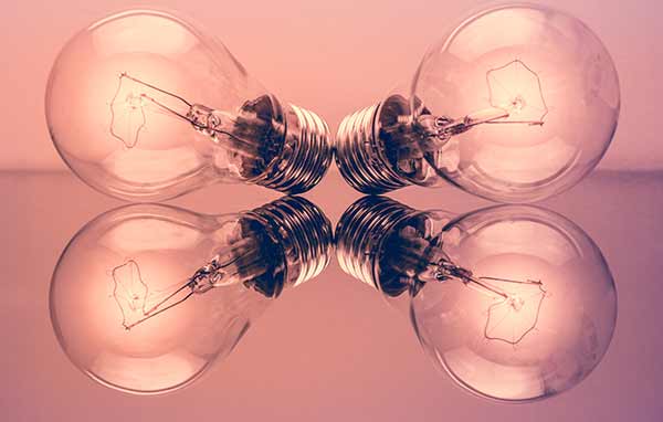 Lightbulbs facing opposing direction.