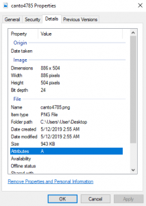 Screenshot einer Person, die die EXIF-Daten einer Fotodatei betrachtet.