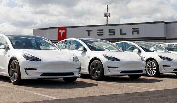 A picture of Tesla vehicles.