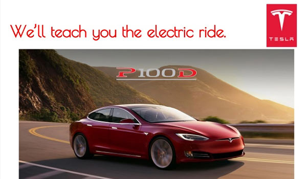 A Tesla car advertisement.