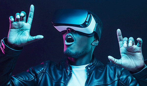 A person using a VR headset.