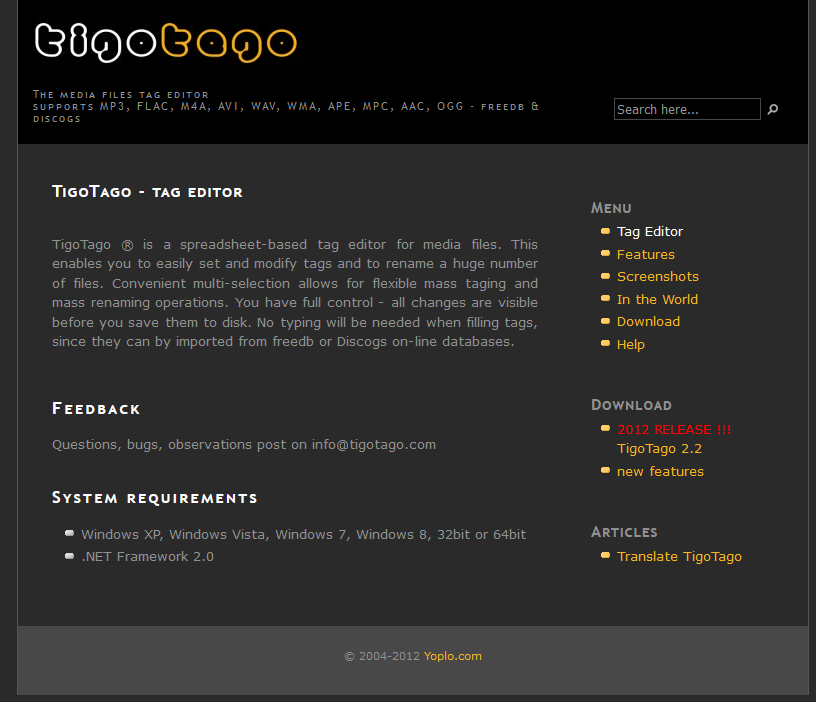 The TigoTago interface.