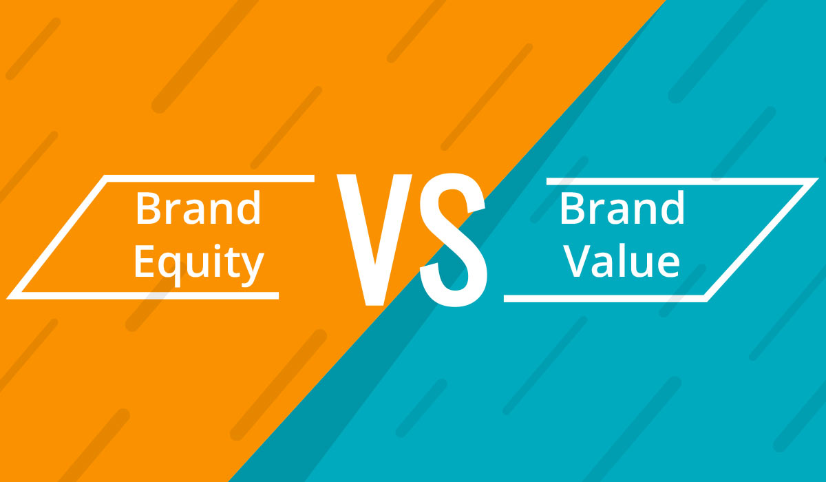 Brand equity vs. brand value in an contrasting color scheme.