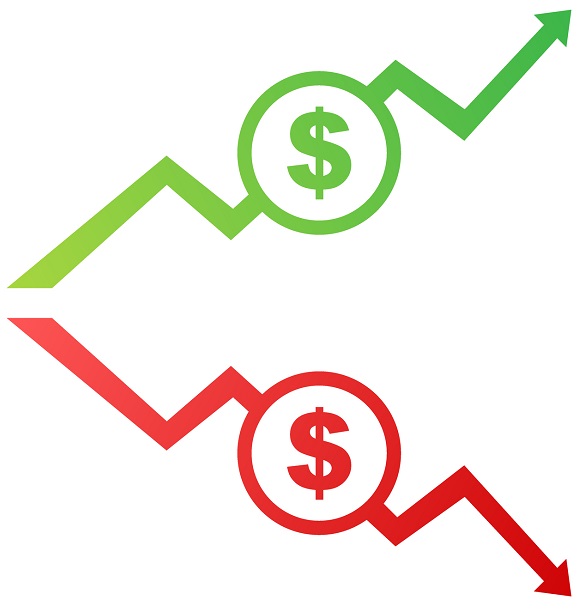 Money sign arrows traveling in different directions.