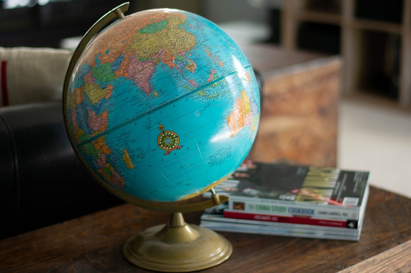 A globe on a desk.