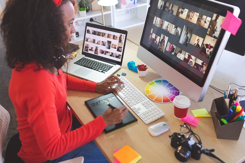 A graphic designer browsing digital images.