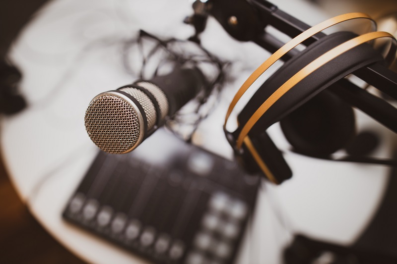 A collection of podcast hardware.