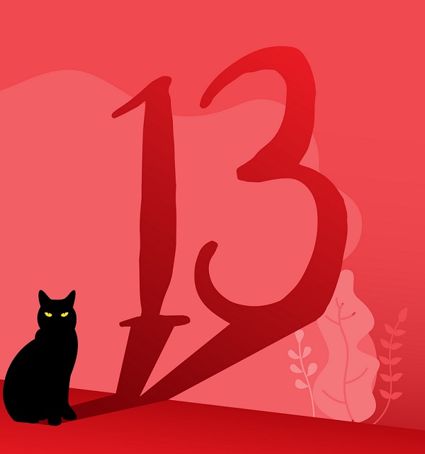 A cat with a '13' as its shadow.