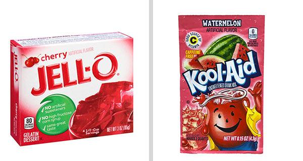 JELL-O and Kool-Aid boxes.