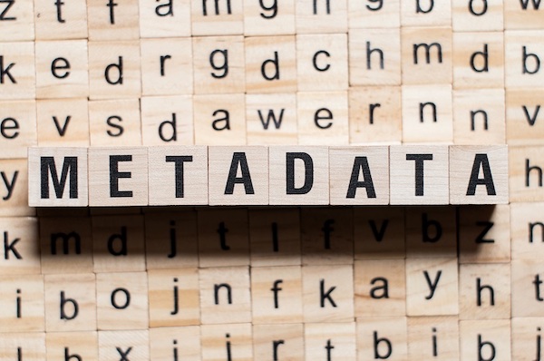 Holzklötze bilden das Wort 'Metadaten', die sich in verschiedene Metadatentypen einteilen lassen.
