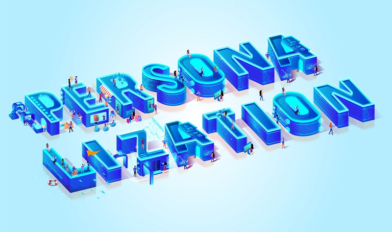 A blue group of letters that spell 'personalization'.