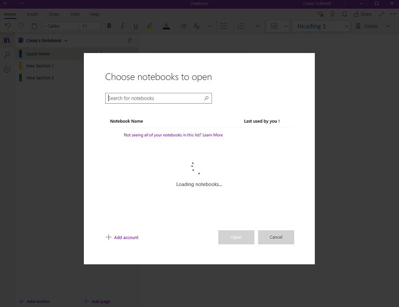 The OneNote system interface.