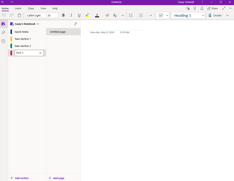 The sections aspect of OneNote.