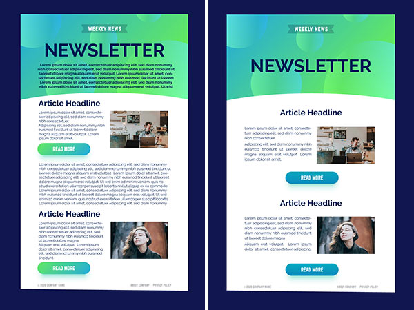 Simple newsletter design next to cluttered, overcrowded design