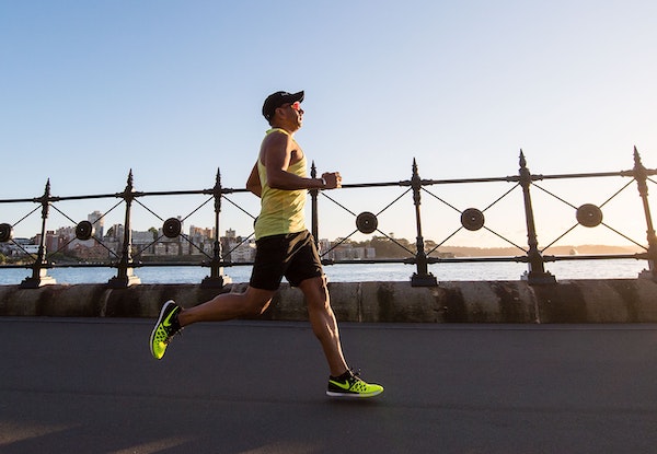 Man running in a city.