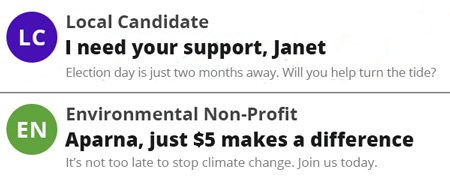 Fundraising email subject lines using first names.