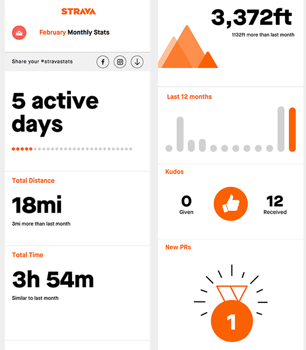 Email from Strava showing user's monthly activity stats.