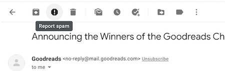Screenshot of Gmail's report spam button. 