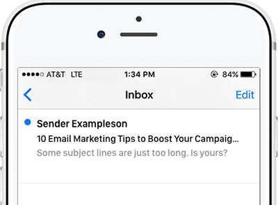 Long subject line on an iPhone screen cut off at the end.