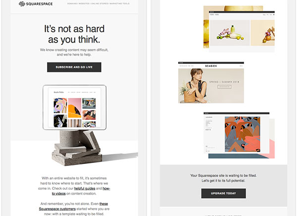 Screenshot of a Squarespace email sent during a free trial.