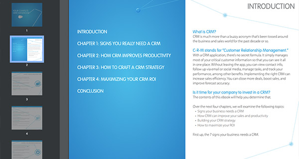 Screenshot of Salesforce CRM eBook's table of contents.