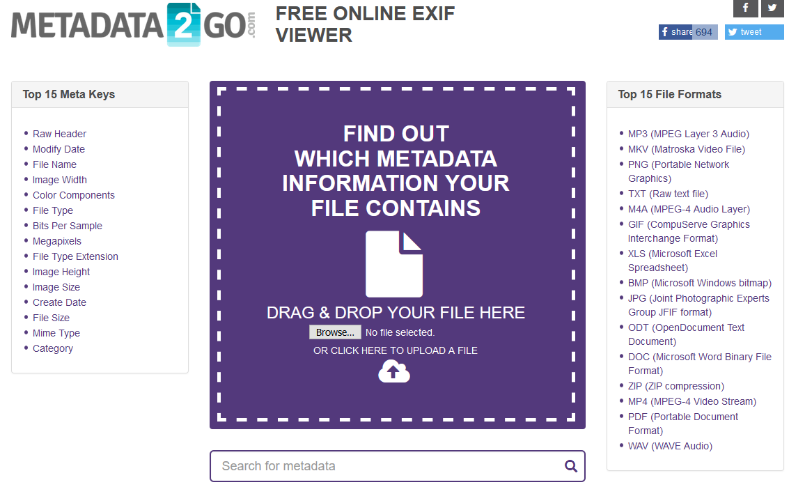 The Metadata2go website.