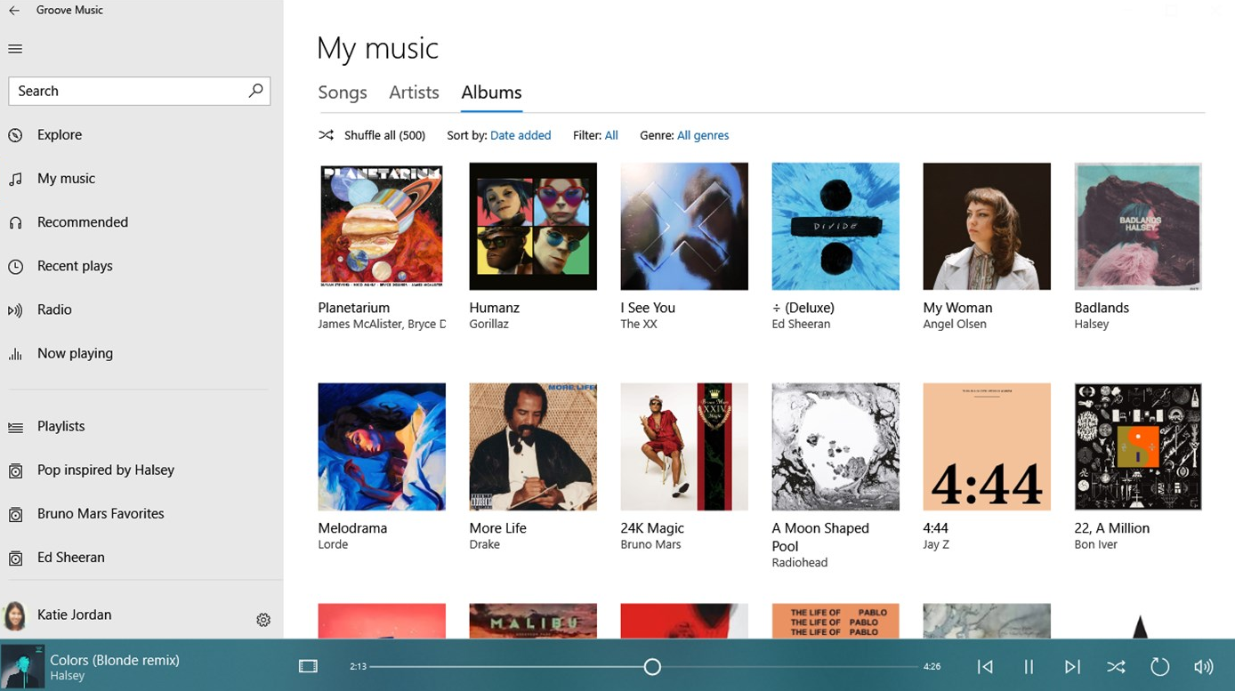 The Groove Music interface.