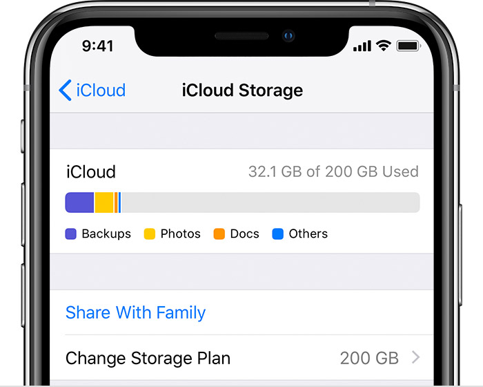 The iCloud interface on a smartphone.