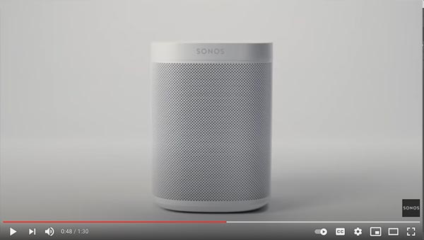 Still from a product video showing the Sonos Play 1 against a white background.