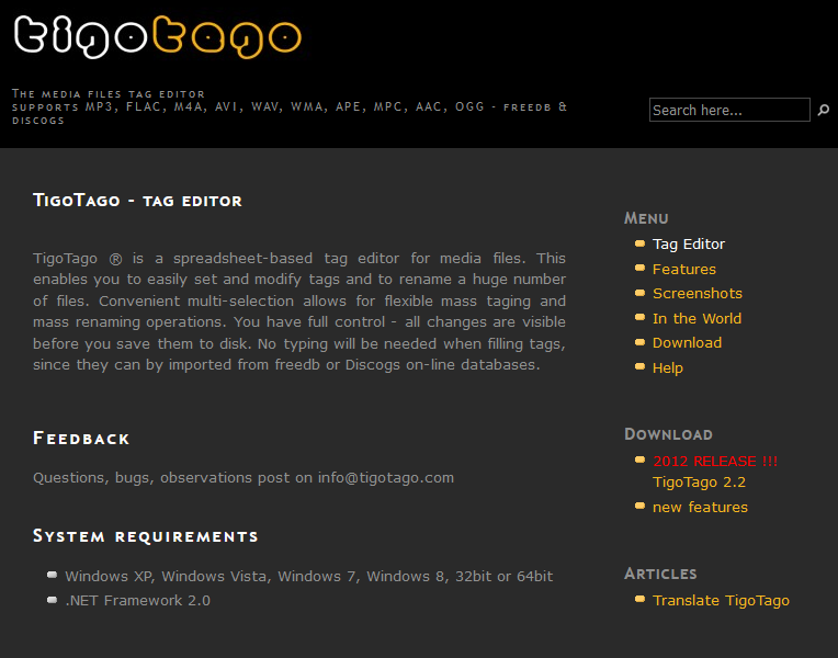 The TigoTago interface.