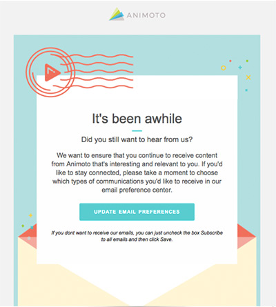 Screenshot of an Animoto re-engagement email.