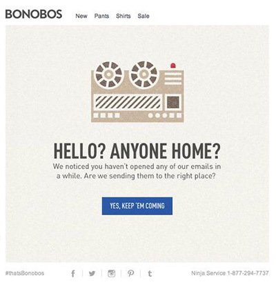 Screenshot of a Bonobos re-engagement email.